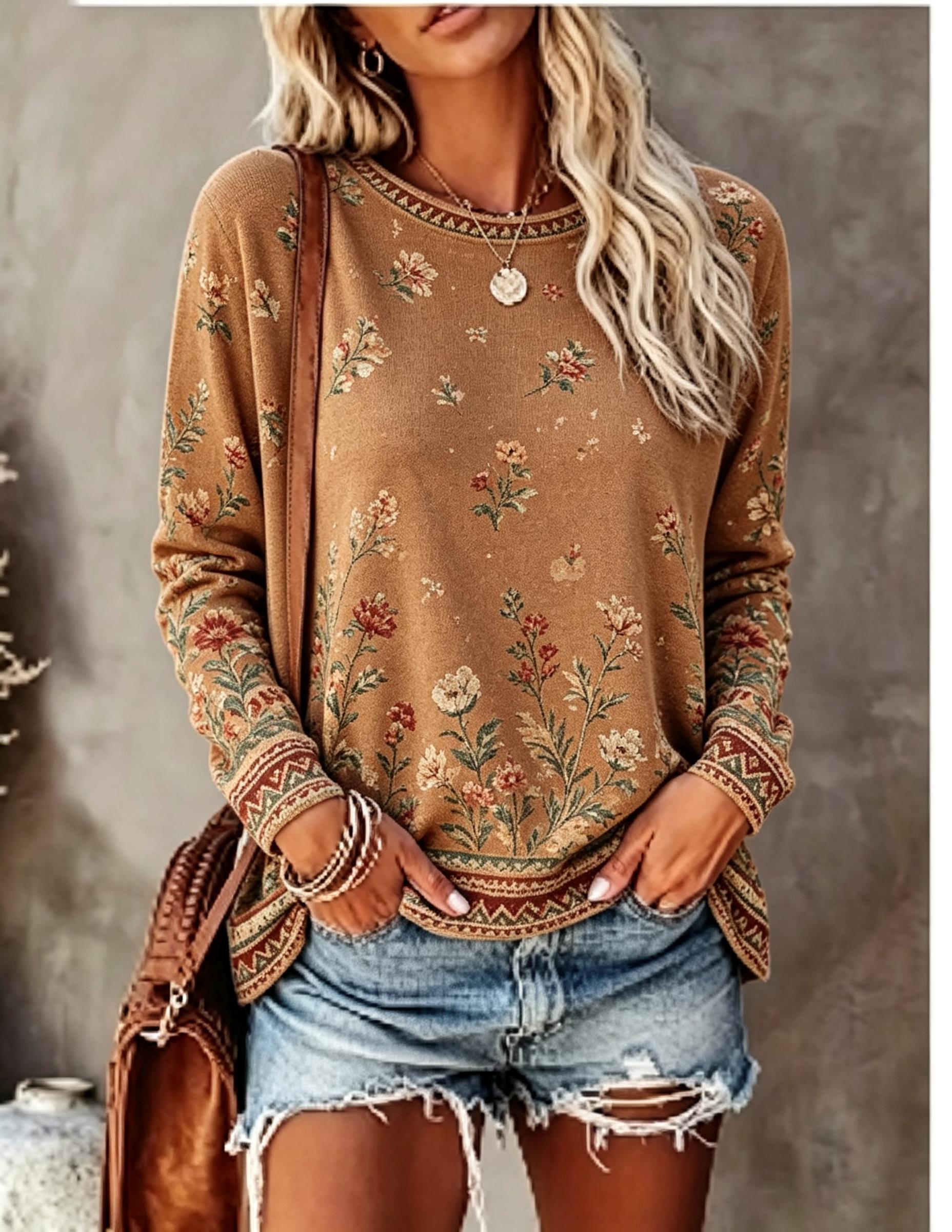 Blouses - Women Crew Neck Long Sleeve T‑Shirt,