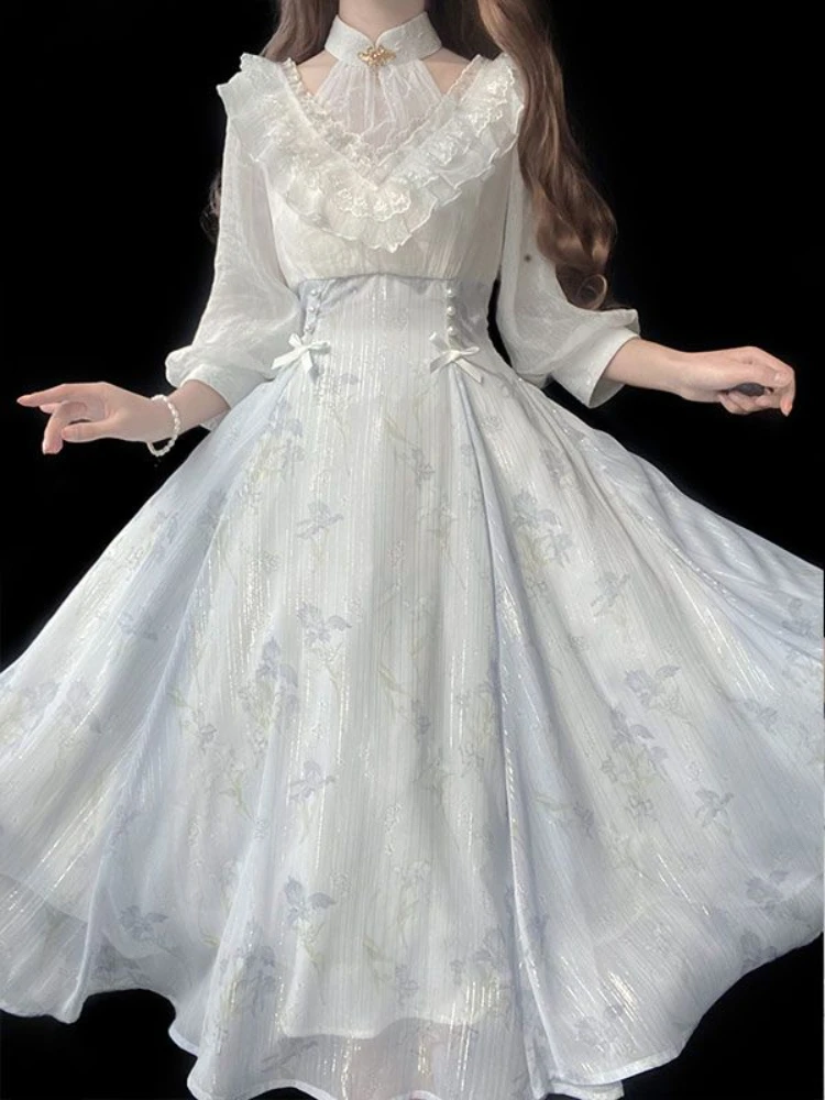 Women Floral Lolita One Piece  - French Vintage Floral Midi Dress 评论和价格