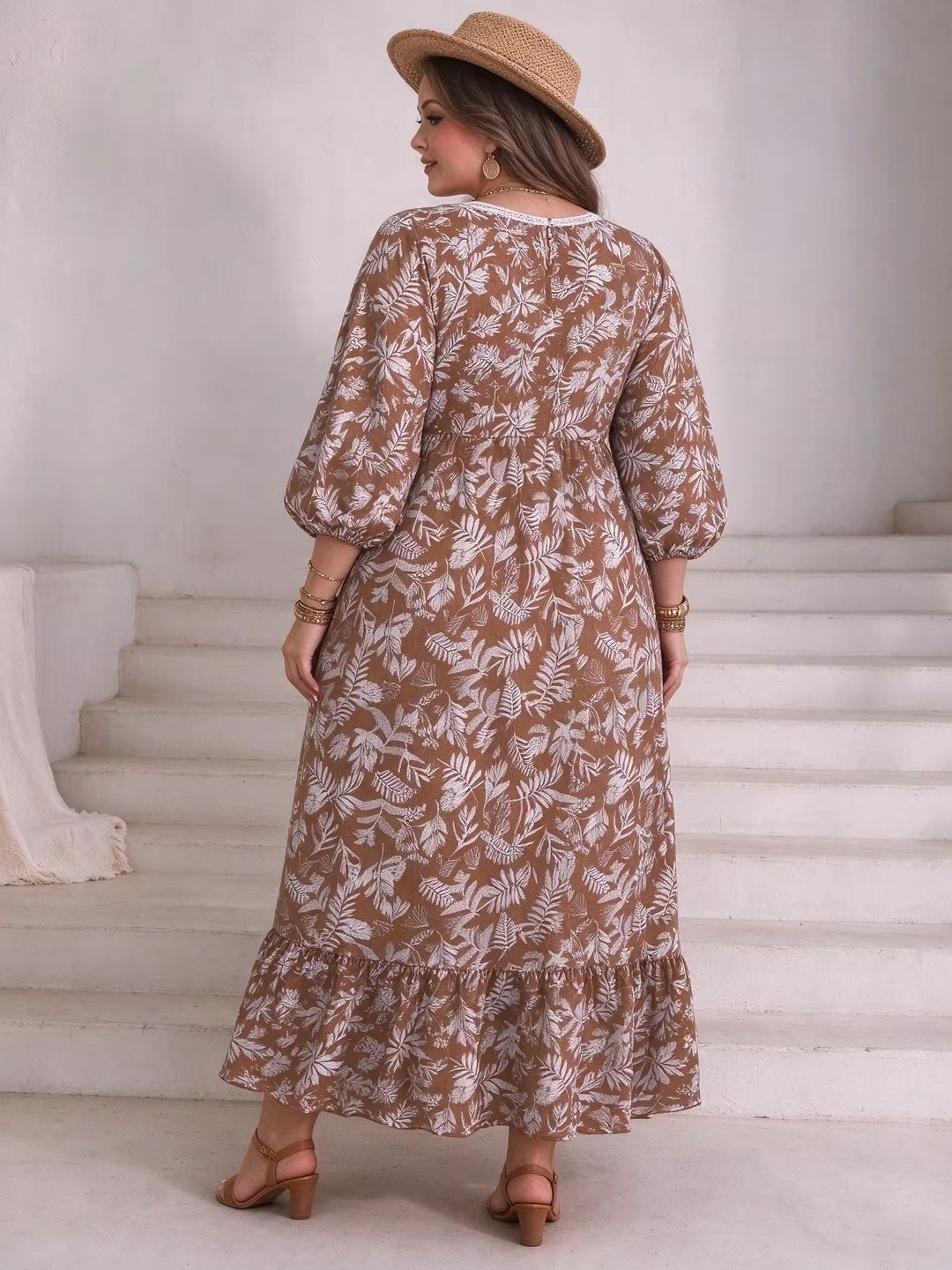 Plus Size Women Leaf Floral Ma - Boho Summer Beach Maxi Dress 评论和价格