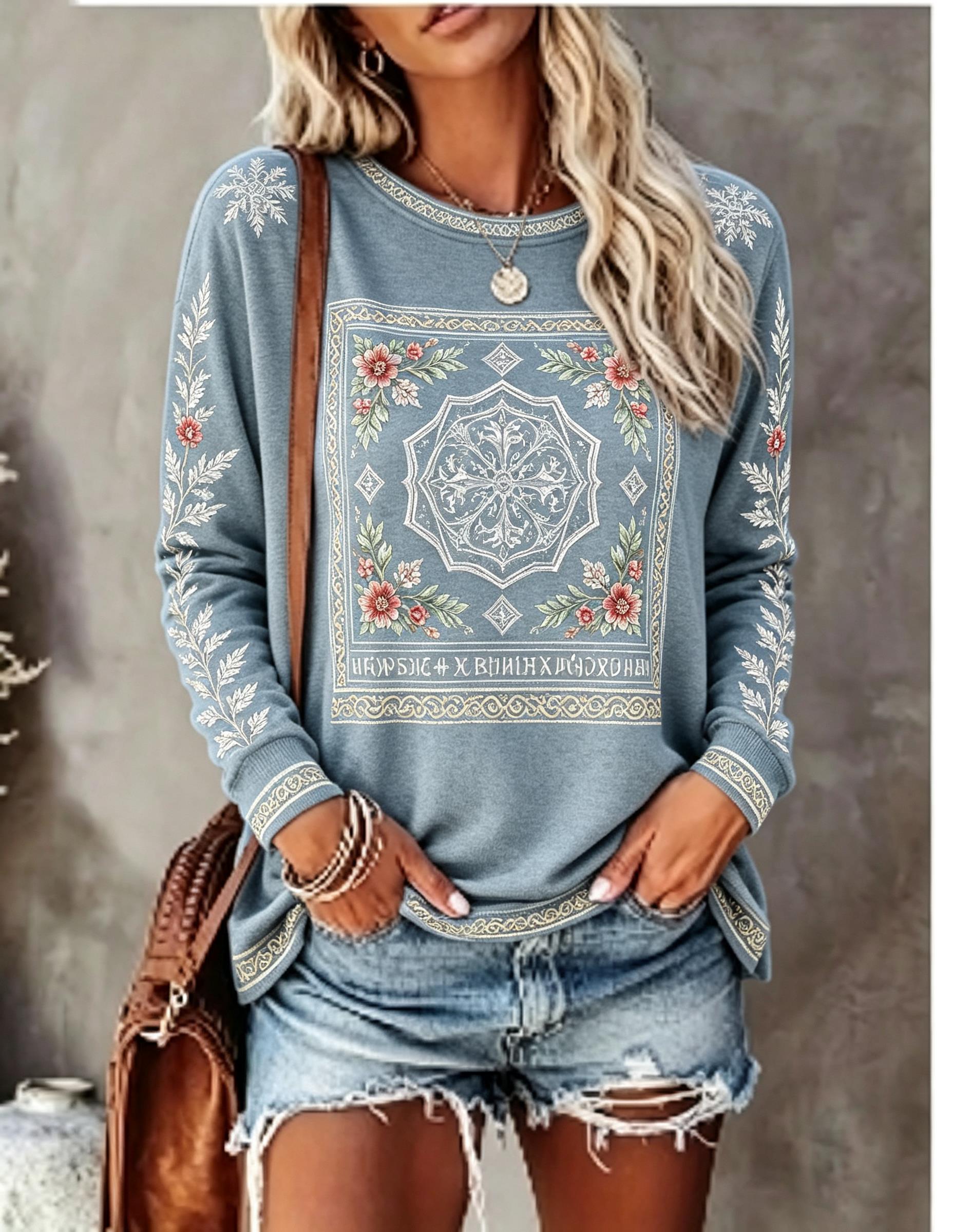 Women Crew Neck Long Sleeve T‑ - Blouses 评论和价格