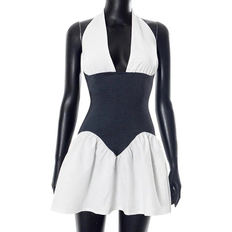 Women Lace Up Bandage Halter M - Y2K Backless Halter Mini Dress 评论和价格