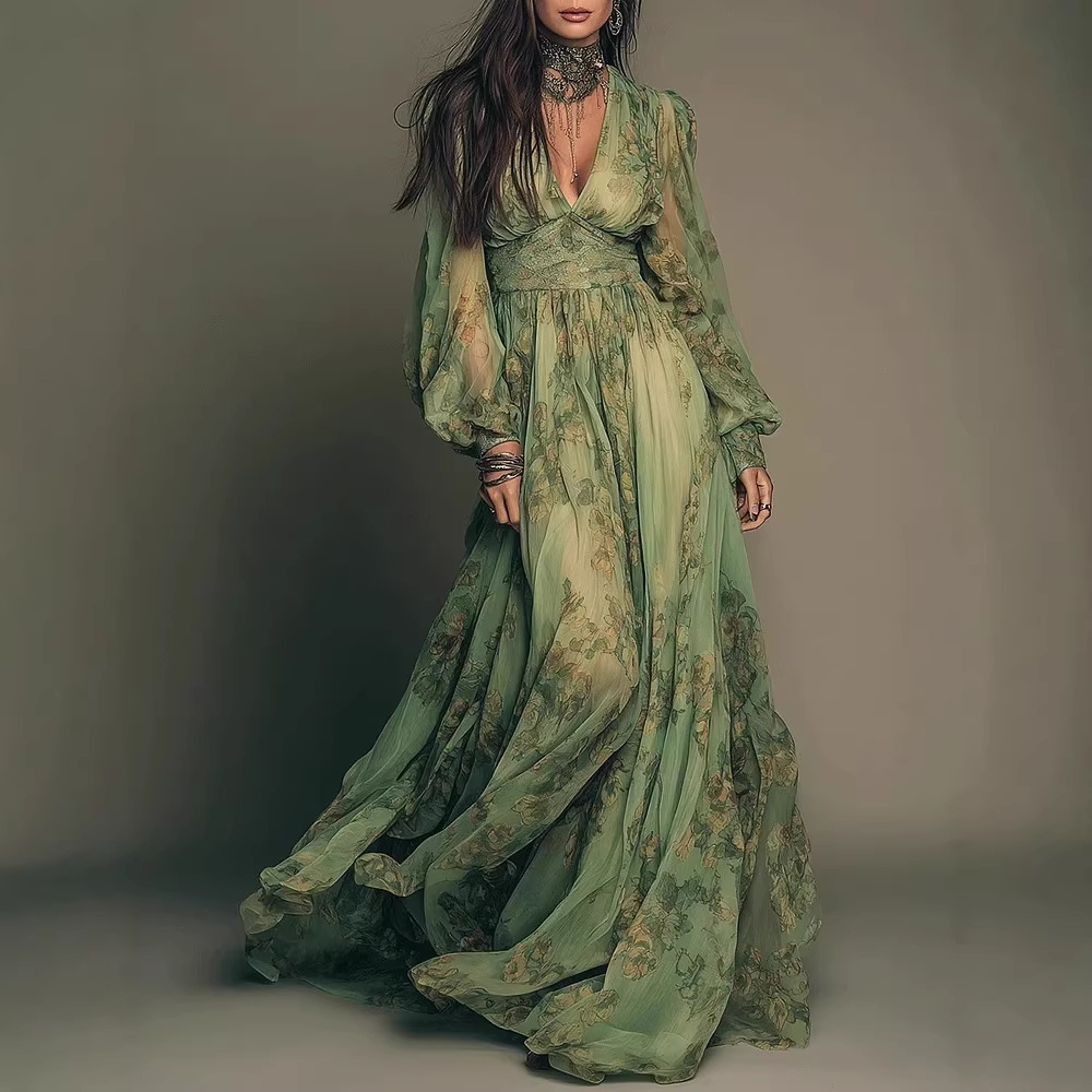 Women's Floral Print Chiffon M - Boho Summer Beach Maxi Dress 评论和价格