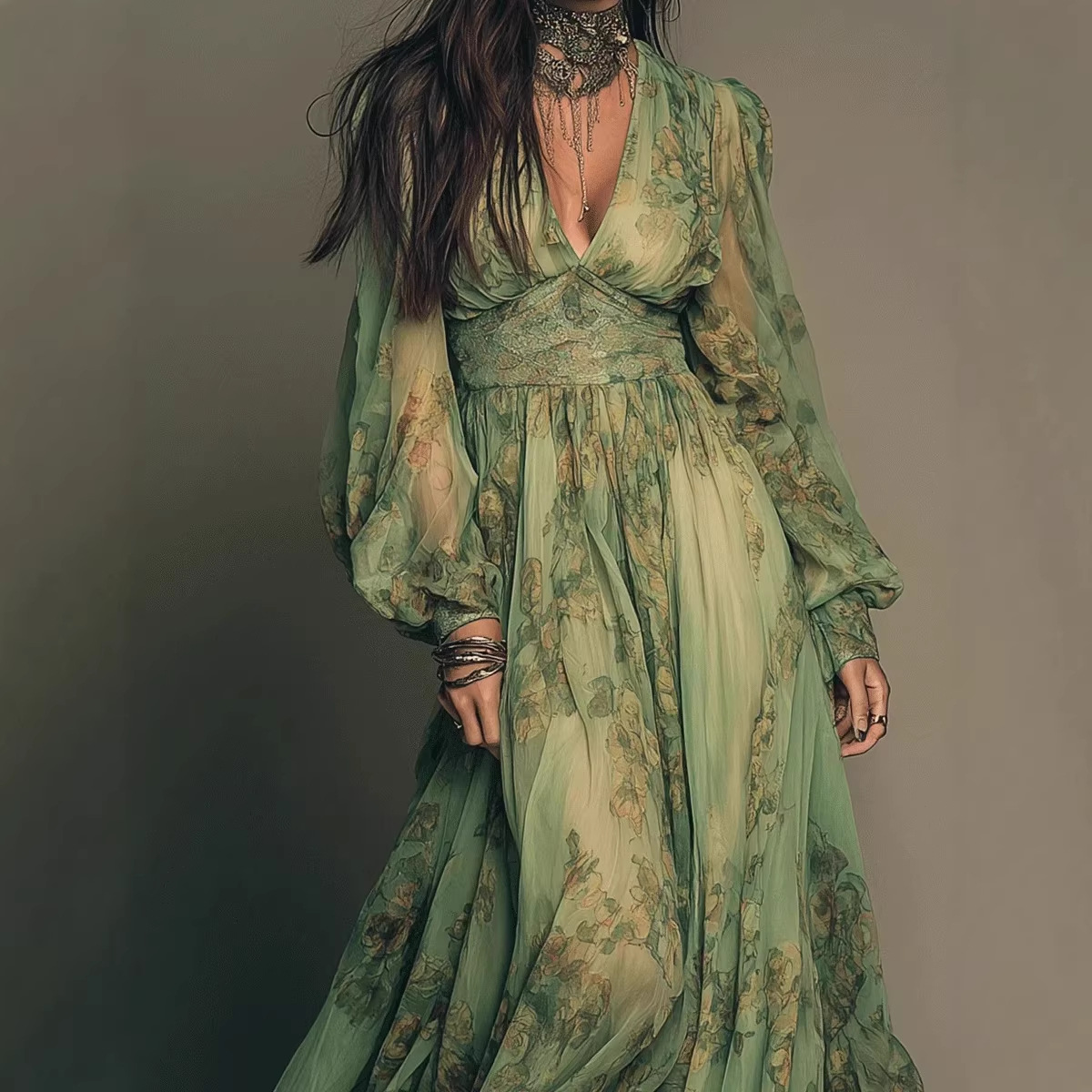 Women's Floral Print Chiffon M - Boho Summer Beach Maxi Dress 评论和价格