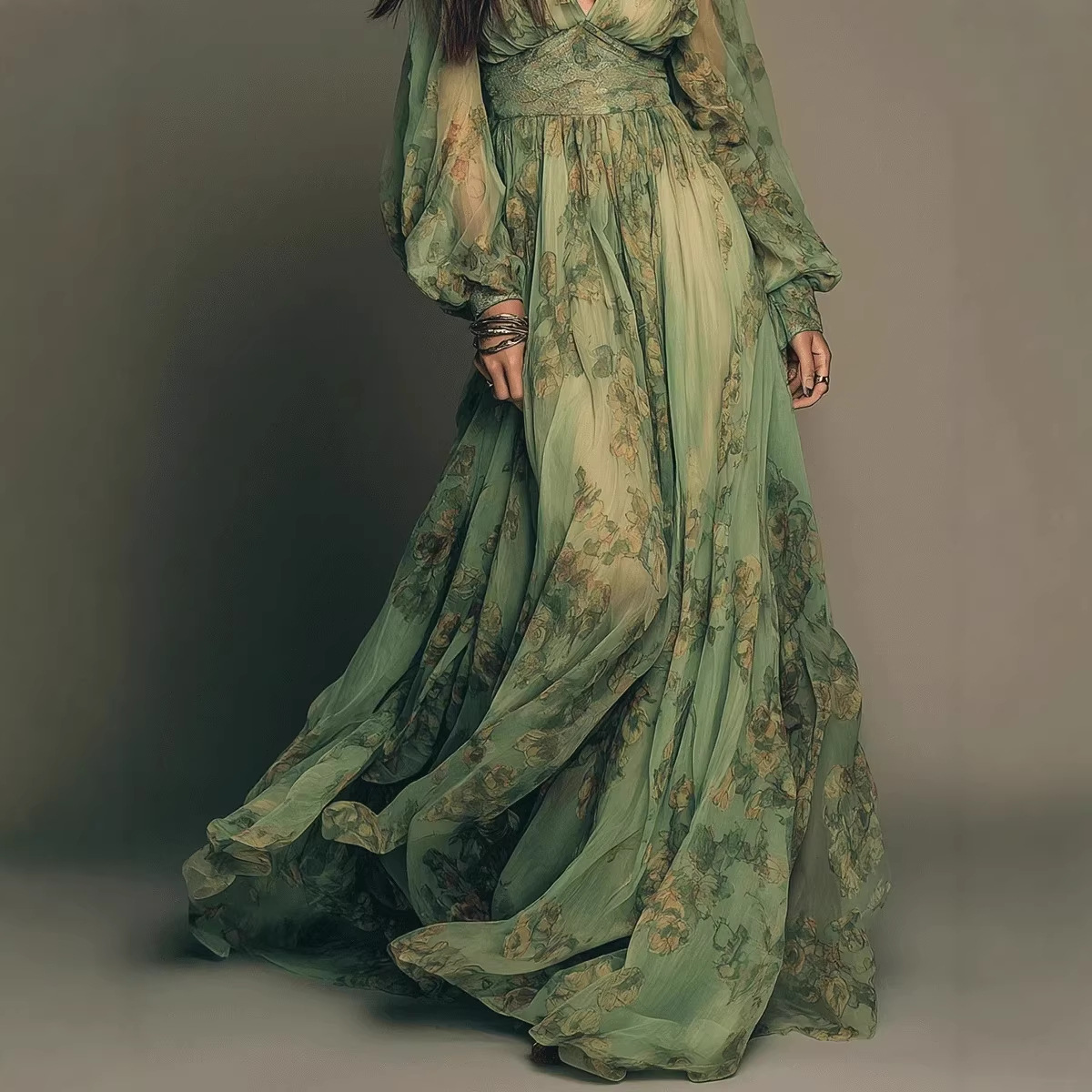 Women's Floral Print Chiffon M - Boho Summer Beach Maxi Dress 评论和价格