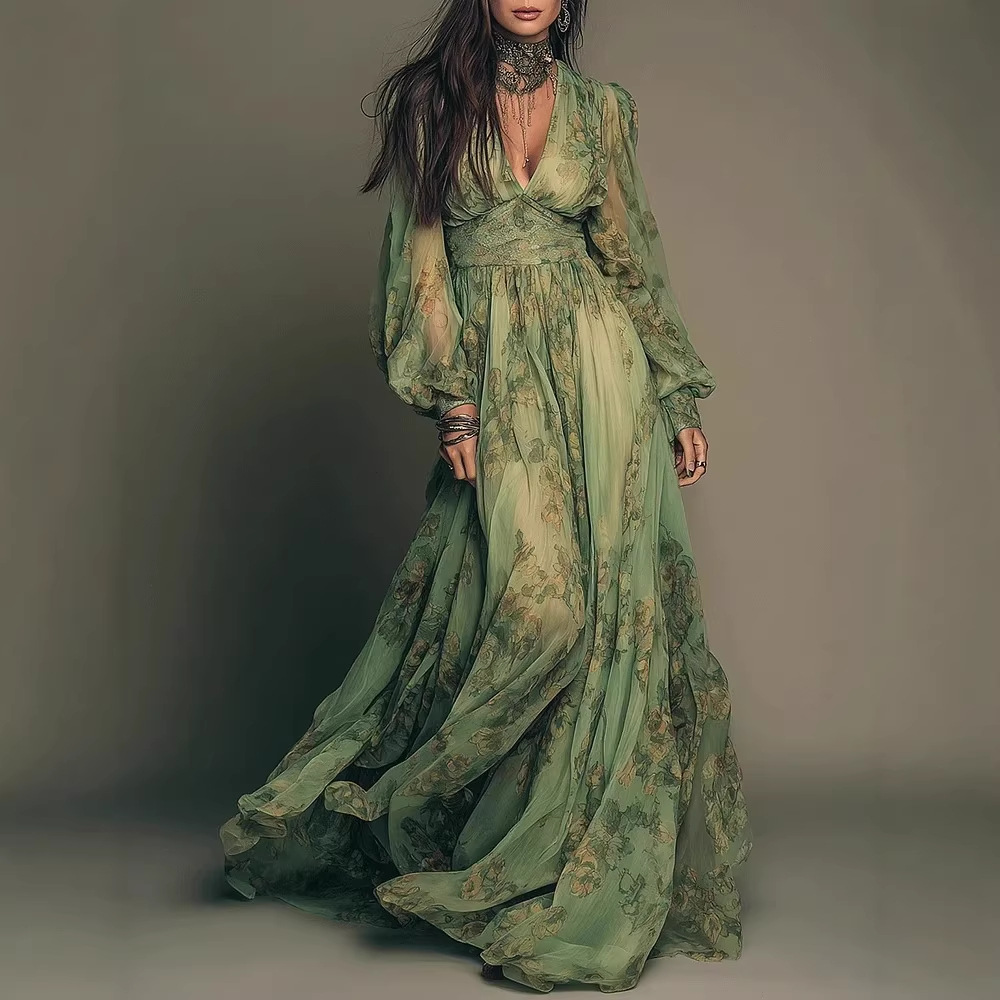 Women's Floral Print Chiffon M - Boho Summer Beach Maxi Dress 评论和价格
