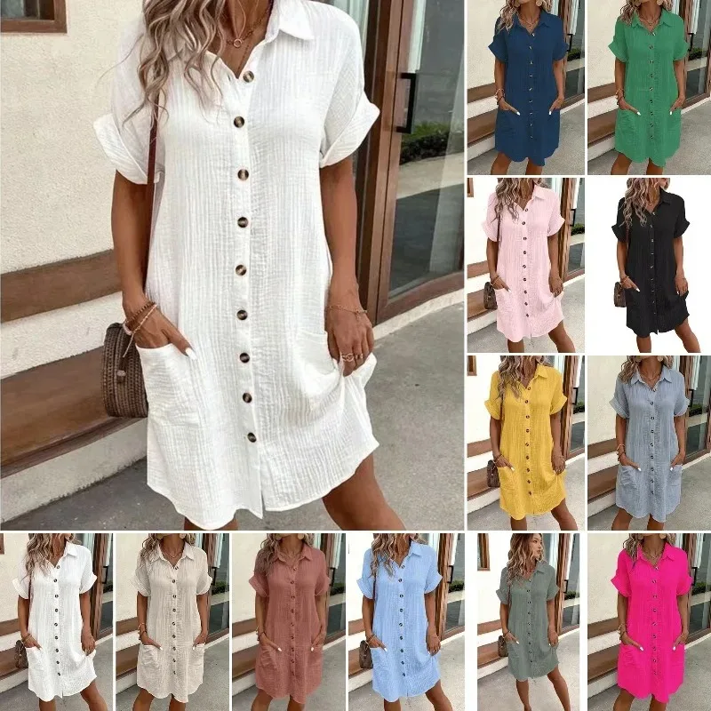 Fashion Casual Cotton Linen St - Casual Loose Linen Shirt Dress 评论和价格