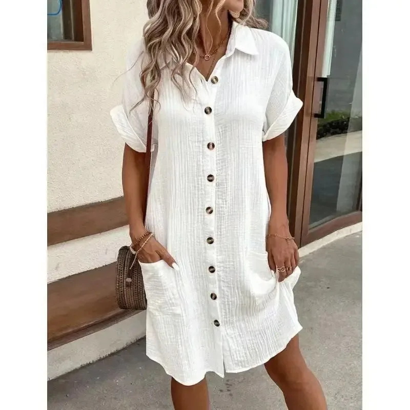 Fashion Casual Cotton Linen St - Casual Loose Linen Shirt Dress 评论和价格