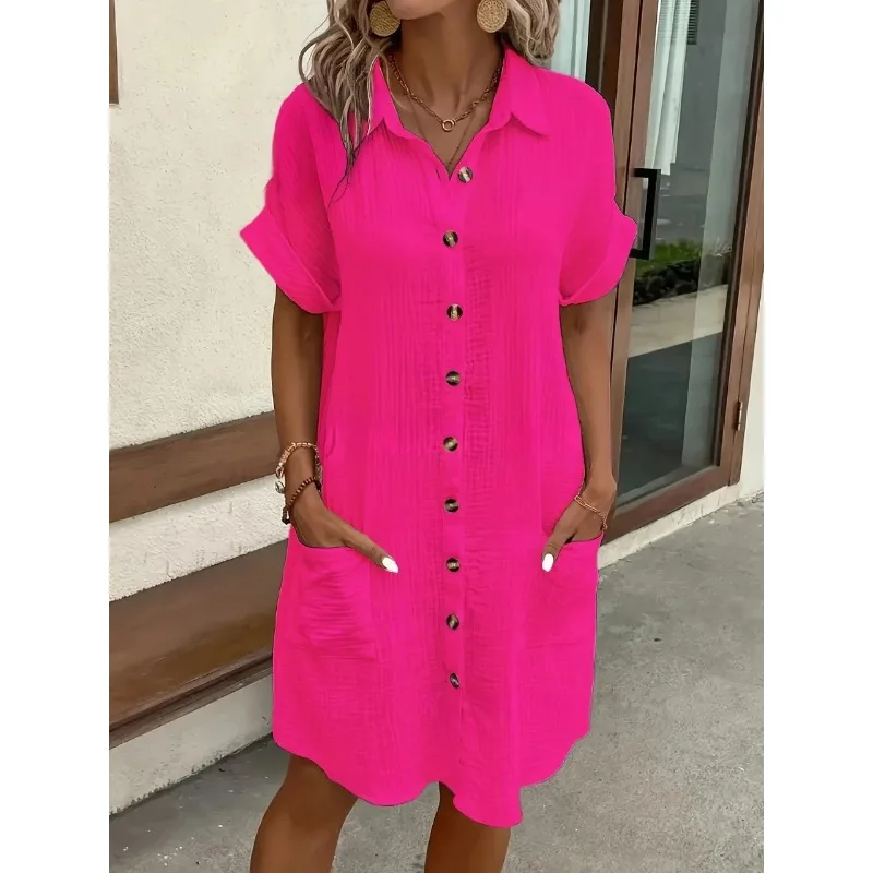 Fashion Casual Cotton Linen St - Casual Loose Linen Shirt Dress 评论和价格