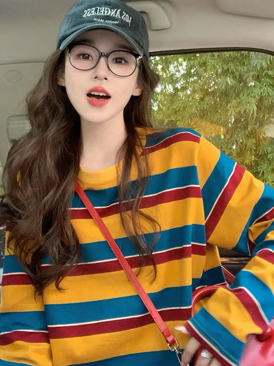 Women Color Block Striped Long - Blouses 评论和价格