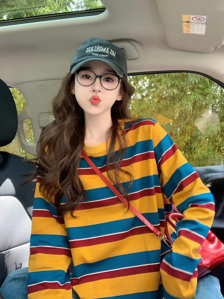 Women Color Block Striped Long - Blouses 评论和价格