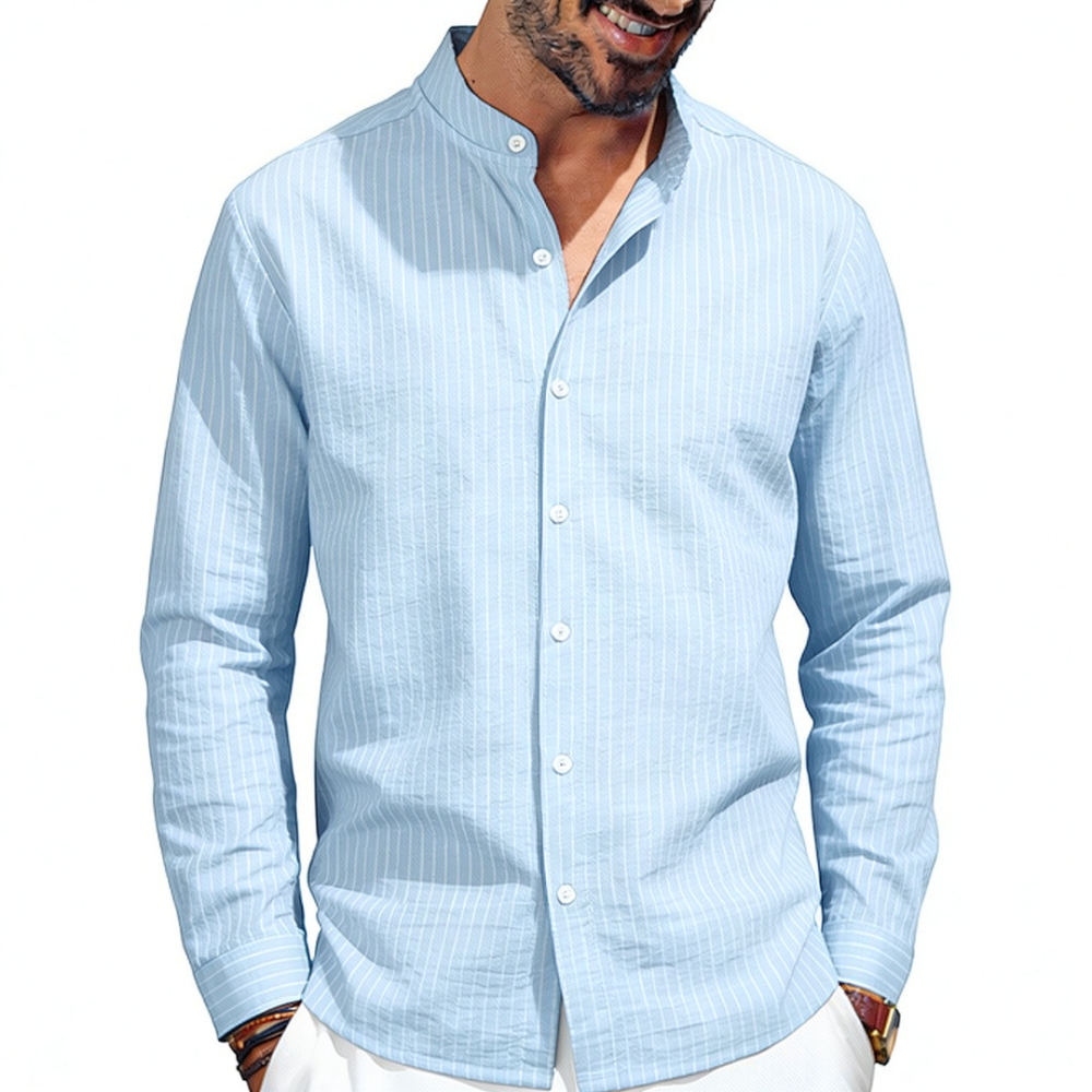 Mens Stand Collar Linen Shirt  - Casual Loose Linen Shirt Dress 评论和价格