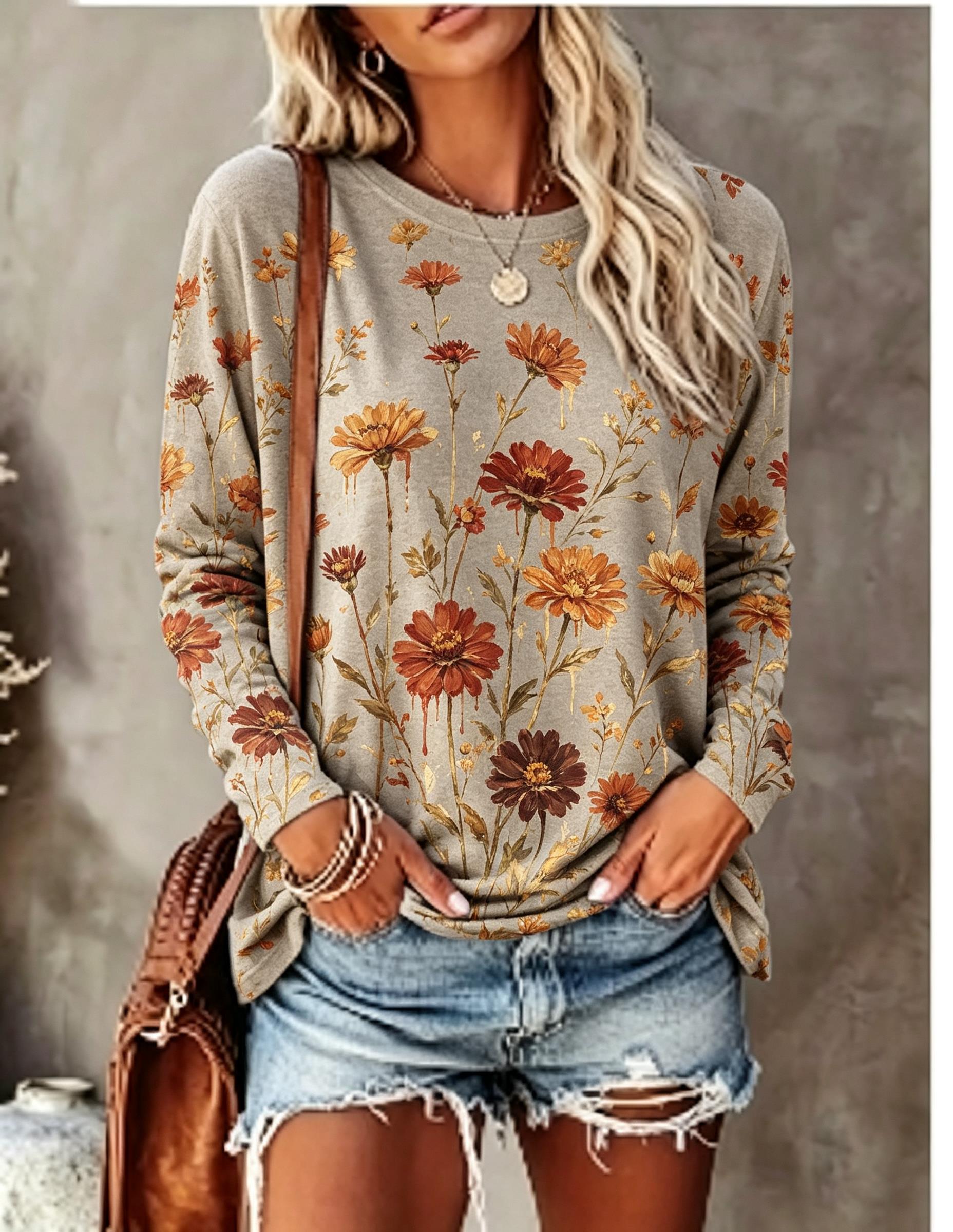 Women Long Sleeve T‑Shirt Oil  - Blouses 评论和价格