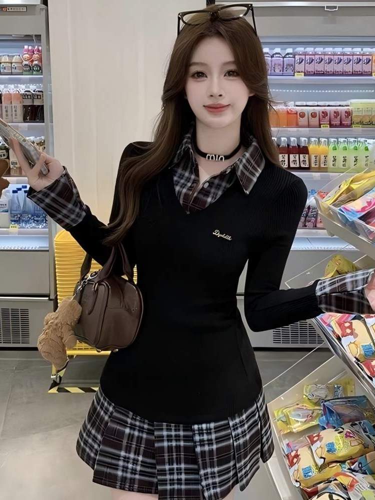 Korean Style Slim Fit  Collar  - Korean Style A Line Shirt Dress 评论和价格