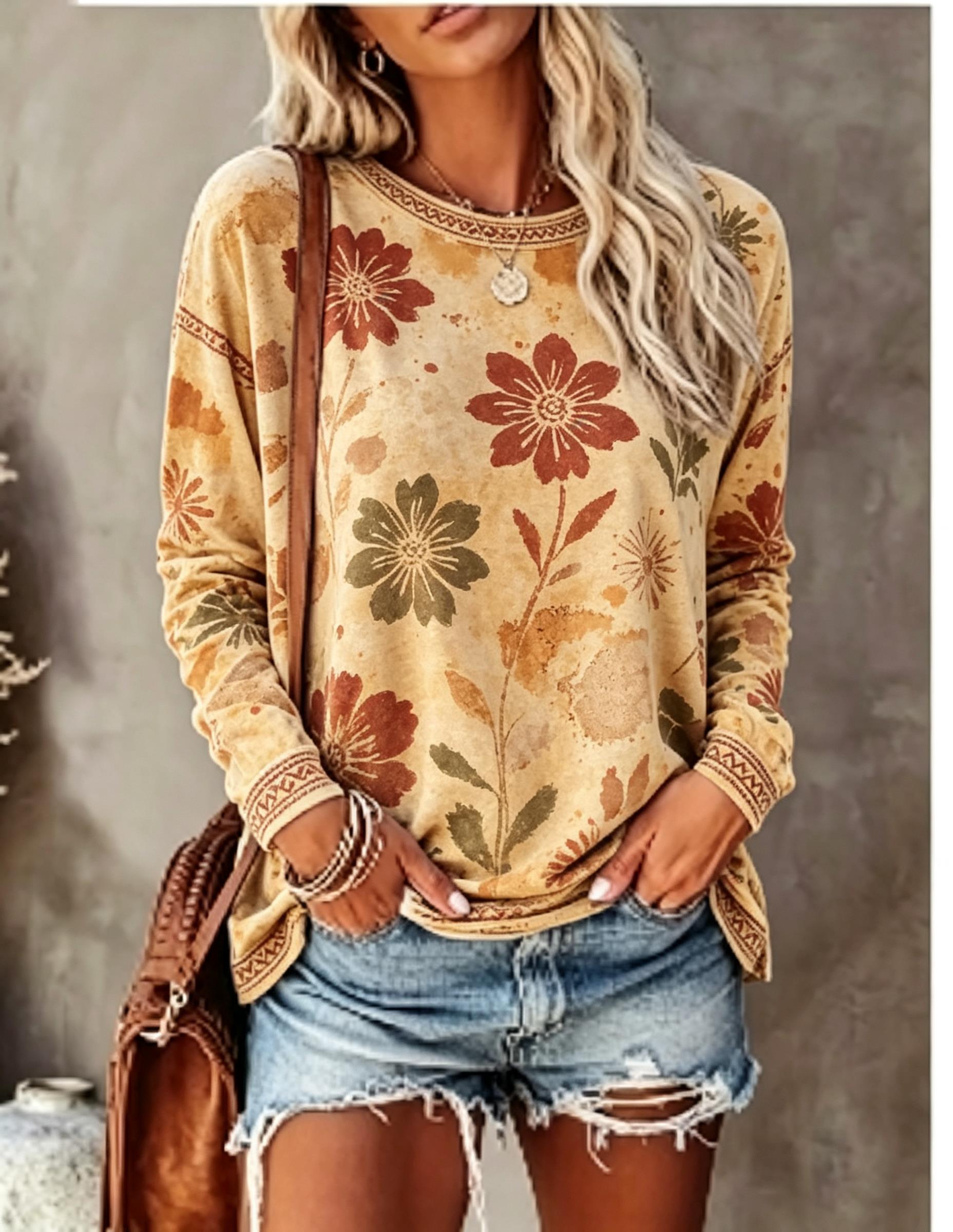 Women Crew Neck Long Sleeve T‑ - Blouses 评论和价格