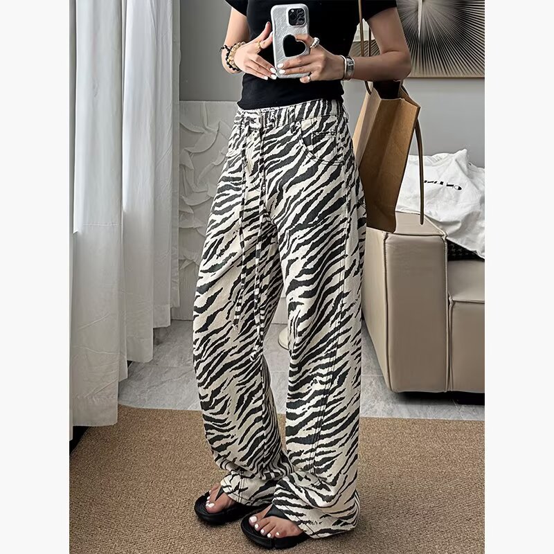 Zebra Pattern Women Jeans Vint - Jeans 评论和价格